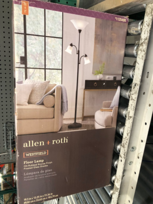 Photo 1 of **ONE OF THE SMALL GLOBES IS MISSING** allen + roth 72.36-in Oil-Rubbed Bronze Torchiere with Reading Light Floor Lamp