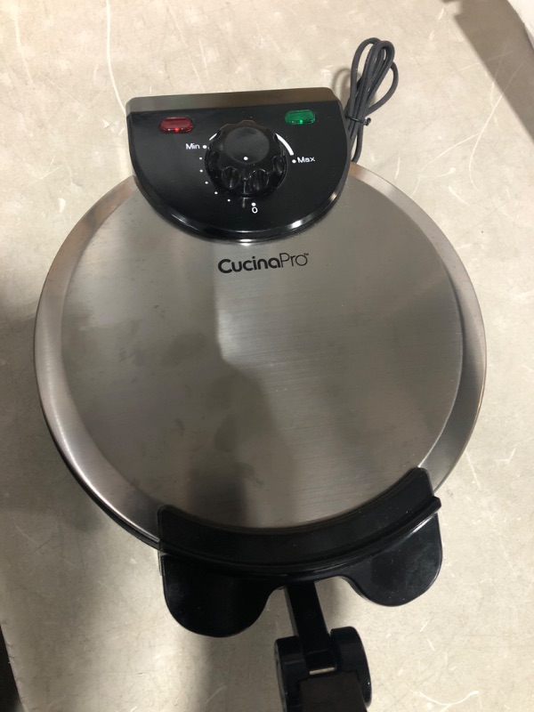 Photo 1 of * used * see images *
CucinaPro Electric Tortilla Maker - 10" Roti, Flatbread, Non-Stick Cooking Plates with Ready Light and Cord Wrap