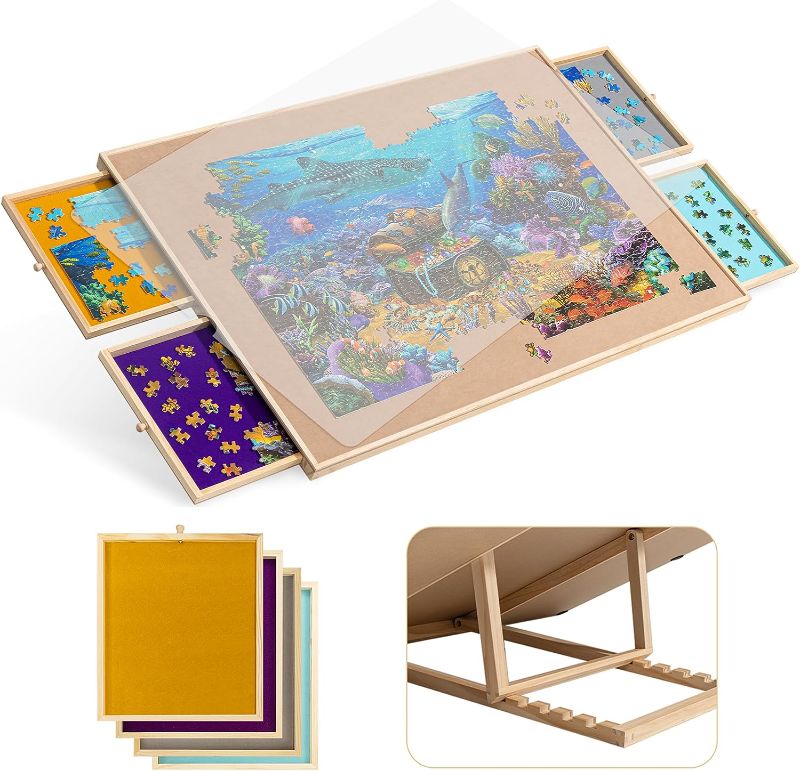 Photo 1 of Becko US 1500-Pc Tilting Jigsaw Puzzle Board with 4 Colorful Drawers & Cover, Adjustable Puzzle Table with Built-in Easel/Stand, Portable Board