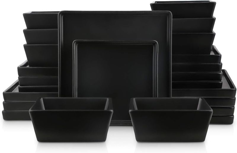 Photo 1 of ***USED - SOME OF THE PLATES ARE DAMAGED***
Stone Lain 24 Pieces Stoneware Square Dinnerware Set, Black Matte