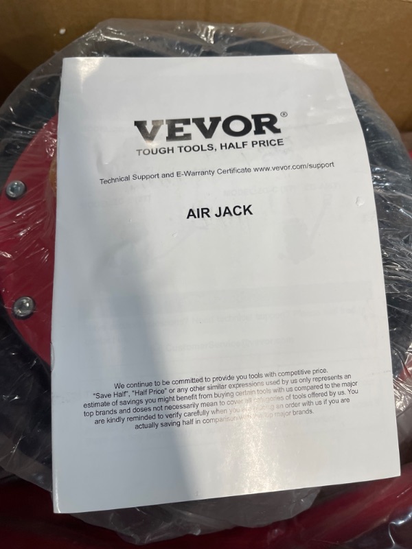 Photo 4 of VEVOR Air Jack, 3 Ton/6600 lbs Triple Bag Air Jack, Airbag Jack with Six Steel Pipes, Lift up to 17.7 inch/450 mm, 3-5 s Fast Lifting Pneumatic Jack, with Side Handles (Red)
