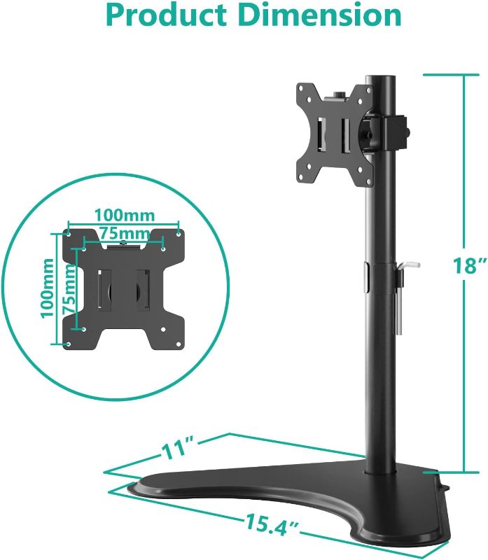 Photo 1 of WALI Single Monitor Stand, Adjustable Monitor Stand for One Screen up to 32inch, Universal Freestanding Monitor Stand