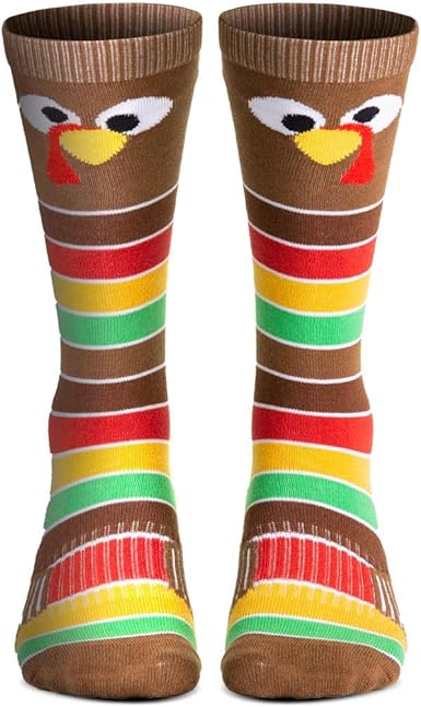 Photo 1 of ChalkTalkSPORTS Holiday Woven Knee-High Socks | Thanksgiving Goofy Turkey With Stripes | Large Thanksgiving