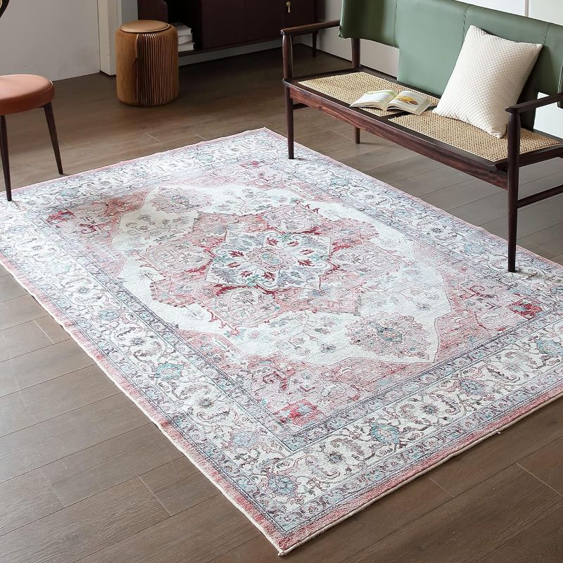 Photo 1 of Vowkten 5x8 Area Rugs Machine Washable Boho Rug Non-Slip Vintage Low Pile Rugs