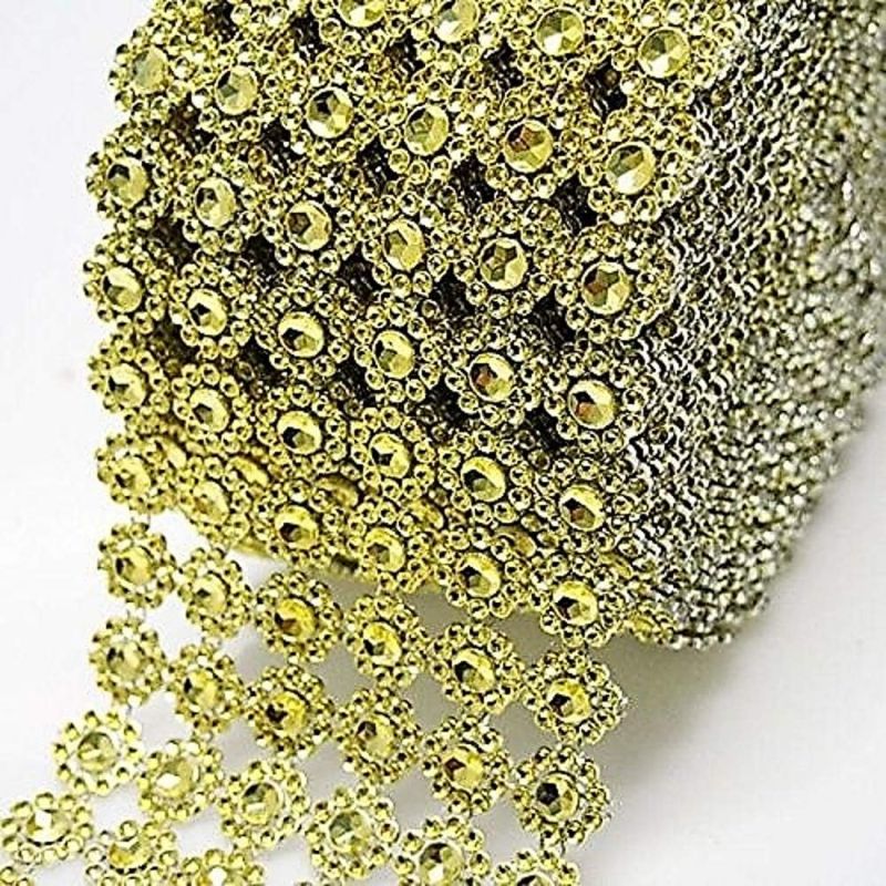 Photo 1 of 
Diamond Flower Shape Mesh Wrap Roll Faux Rhinestone Crystal Ribbon 4" x 10 Yards