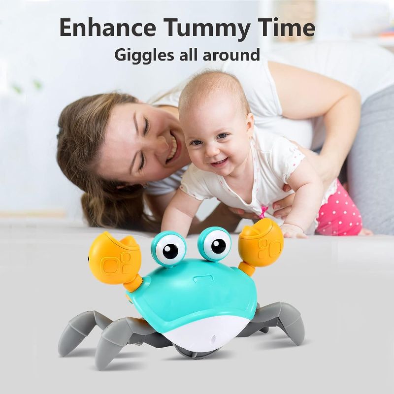 Photo 1 of Baby Toys Infant Crawling Crab: Tummy Time Toy Gifts 3 4 5 6 7 8 9 10 11 12 Babies Boy Girl 3-6 6-12 Learning Crawl 9-12 12-18 Walking Toddler 36 Months Old Music Development Interactive Birthday Gift Blue