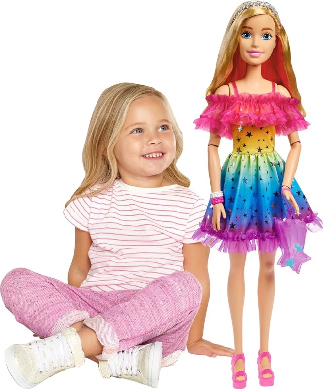 Photo 1 of Barbie Large Doll with Blond Hair, 28 Inches Tall, Rainbow 