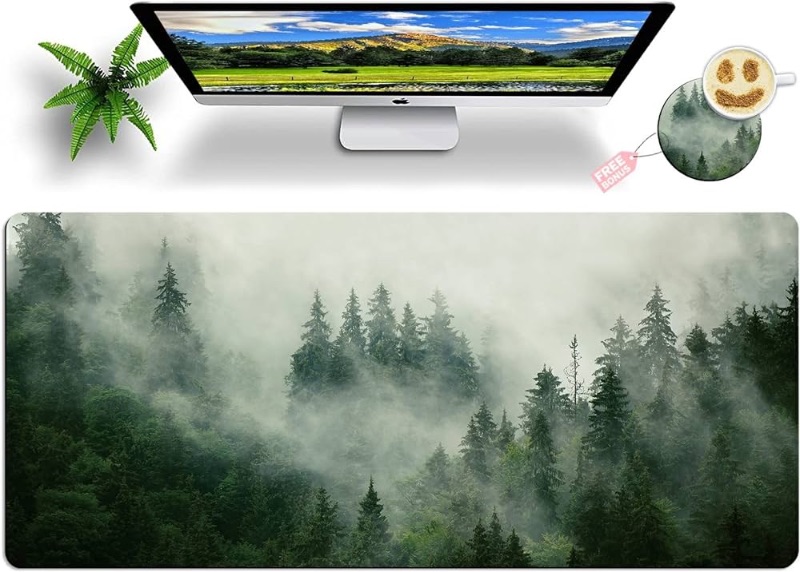 Photo 1 of Forest Foggy Mountain Mouse Pad Large with Coaster, 40"x20" Full Desk Mousepad