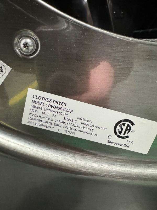 Photo 4 of Samsung 7.5-cu ft Reversible Side Swing Door Stackable Steam Cycle Smart Gas Dryer (Platinum)
