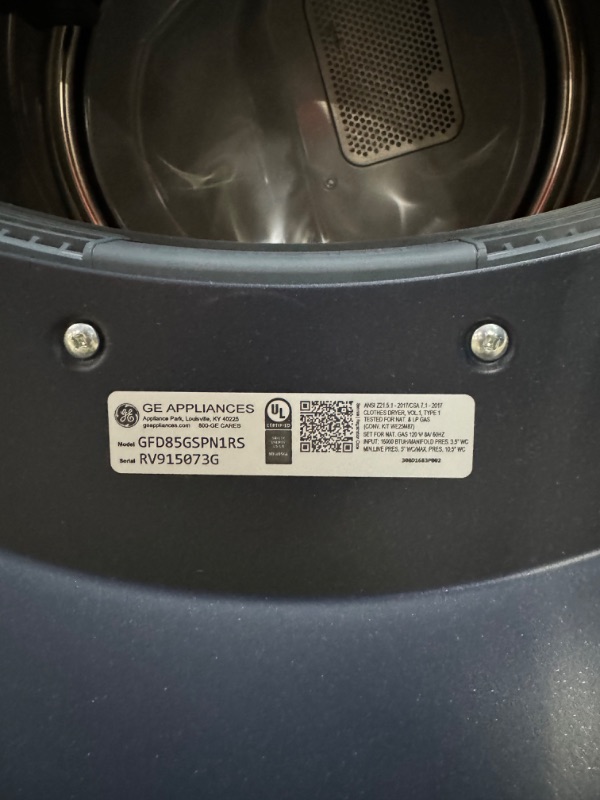 Photo 5 of GE 7.8-cu ft Reversible Side Swing Door Stackable Steam Cycle Smart Gas Dryer (Sapphire Blue) ENERGY STAR