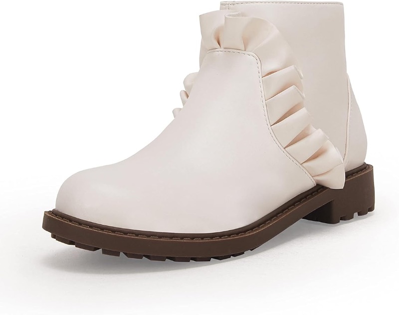 Photo 1 of Coutgo Girls Ruffle Ankle Boots Side Zip Chunky Low Heel Slip On Casual Chelsea Booties