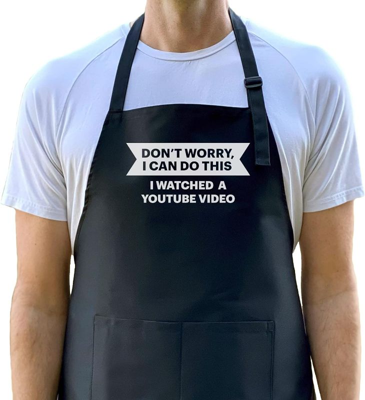 Photo 1 of Don't Worry I Can Do This I Watched a YouTube Video Apron, Funny Apron for Men, BBQ Grill Apron, Funny Apron for Dad
