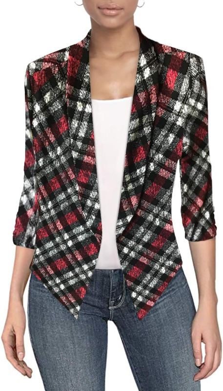 Photo 1 of Hybrid & Company Women's Casual Work Office Blazer Jacket Open Front Shawl with 3/4 Scrunch Sleeves