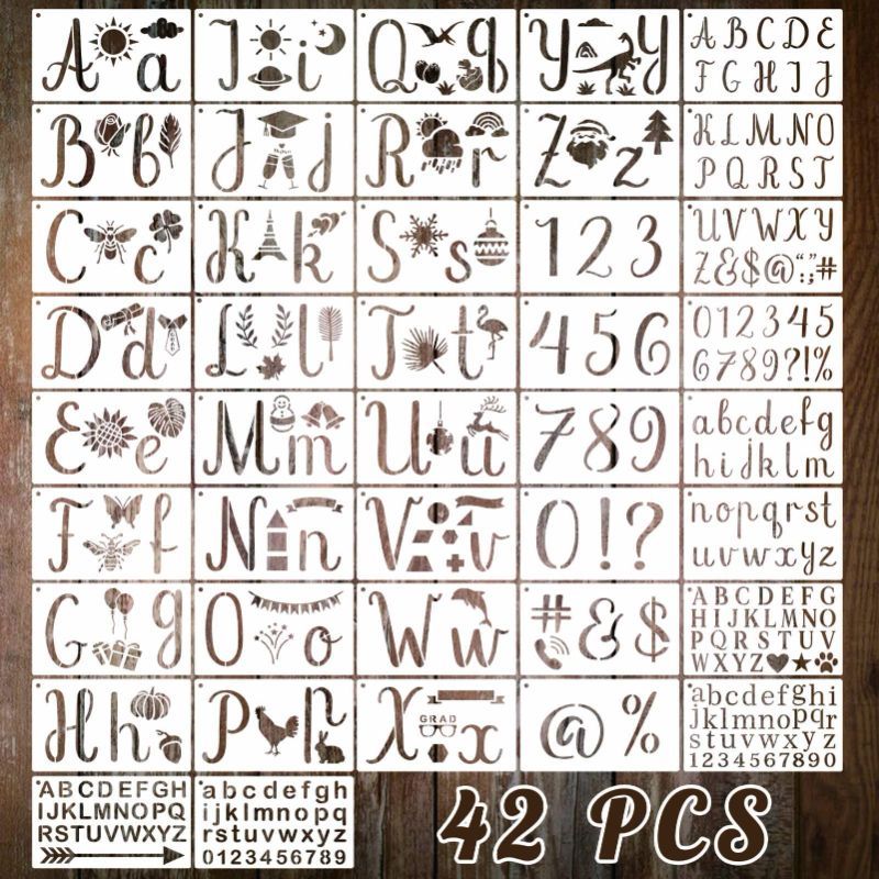 Photo 1 of 42 PCS Calligraphy Stencil Set Reusable Cursive Alphabet Templates(2 PACK)