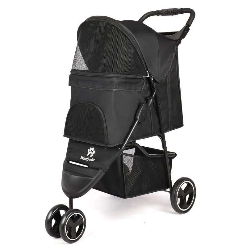 Photo 1 of ***USED - FRAME BENT - NO PACKAGING***
Pet Dog Stroller, 3 Wheel Cat Dog Stroller with Storage Basket and Cup Holder for Small and Medium Cats (Black)