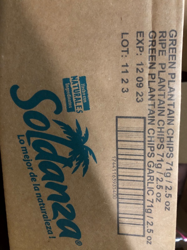 Photo 2 of [READ NOTES} **EXPIRED ITEM**
Soldanza Plantain Chips, Variety Pack 2.5 oz (Pack of 12) 4 x Salted Plantain Chips, 4 x Ripe Plantain Chips, 4 x Garlic Plantain Chips