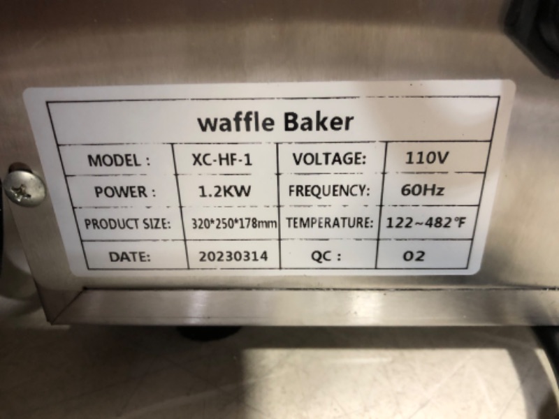 Photo 5 of ***USED - DIRTY - UNABLE TO TEST***
WICHEMI Commercial Waffle Maker, 110V 1200W Electric Waffle Maker Machine,   1250W