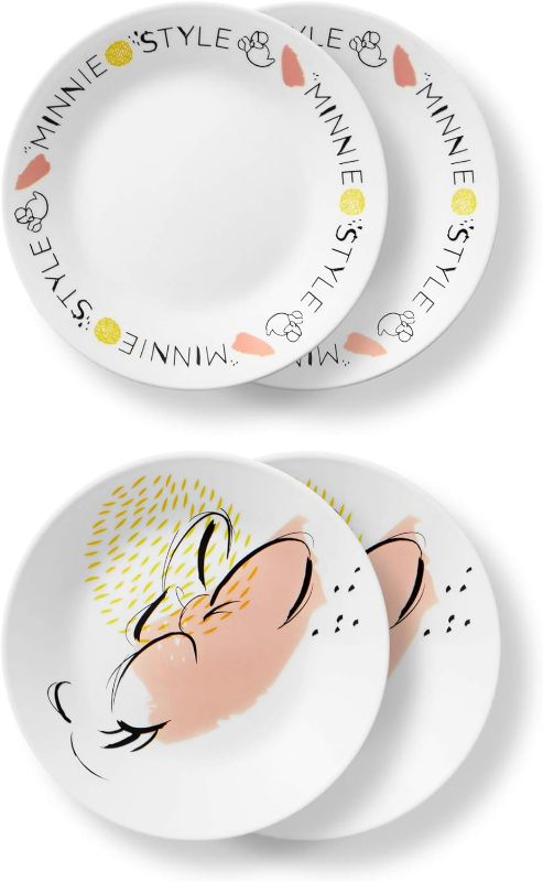 Photo 1 of (READ FULL POST) Corelle | Minnie Mouse Vitrelle Dinnerware Appetizer Plate Set | 4 Round, Easy-to-Clean Solid Glazed Plates | Triple-Layer Strong Glass Resistant to Chips and Cracks | Proudly Made in the USA 4 PIECE Minnie Mouse