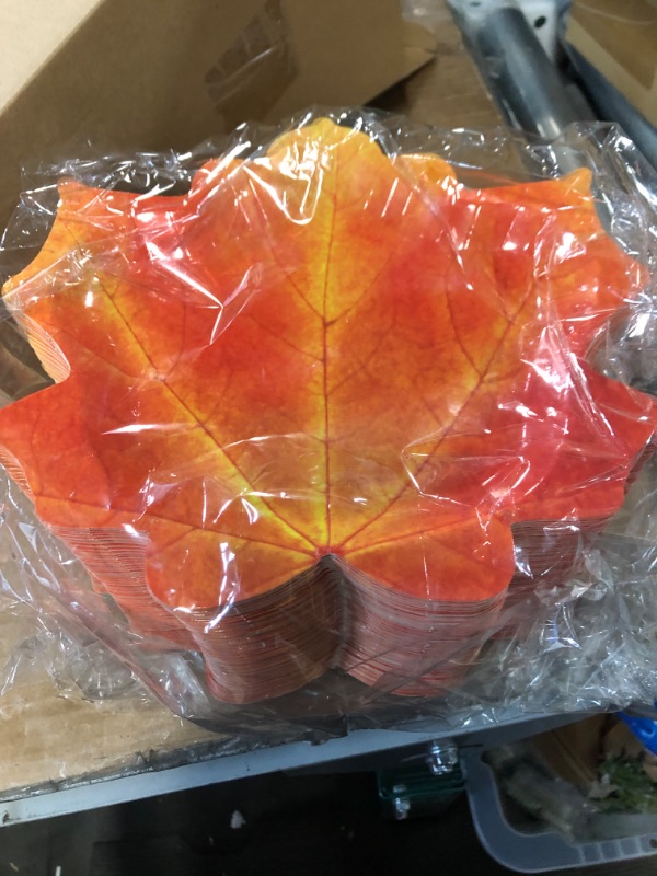 Photo 3 of **SE NOTES BELOW**Ziliny 200 Pcs Thanksgiving Paper Plates 9 Inch Fall Paper Plates Thanksgiving Dishes Maple Leaves Shaped Party Plates for Thanksgiving Party Wedding Event Holiday Decoration Fall Kitchen Tableware ONLY ORANGE COLOR