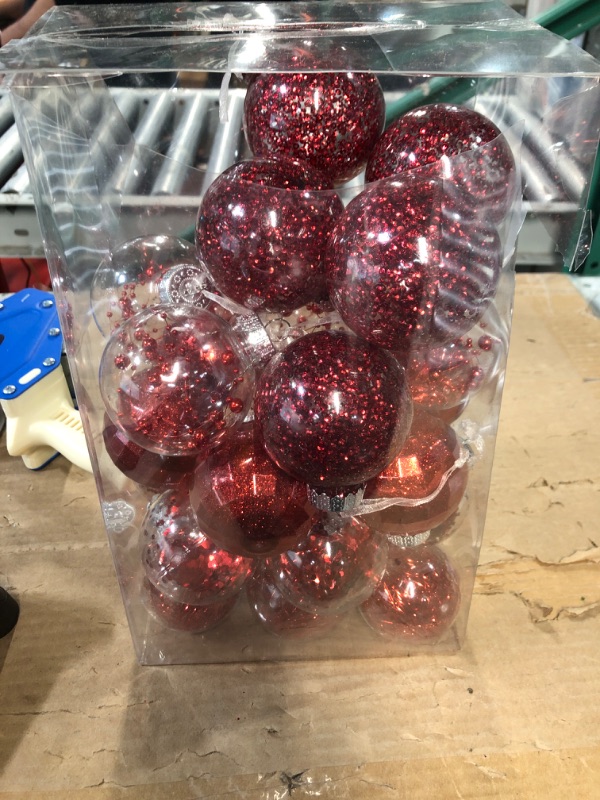 Photo 2 of *PACKAGING DAMAGED*COMONS Shatterproof Clear Plastic Christmas Ball Ornaments - Set of 30 Red 2.76''