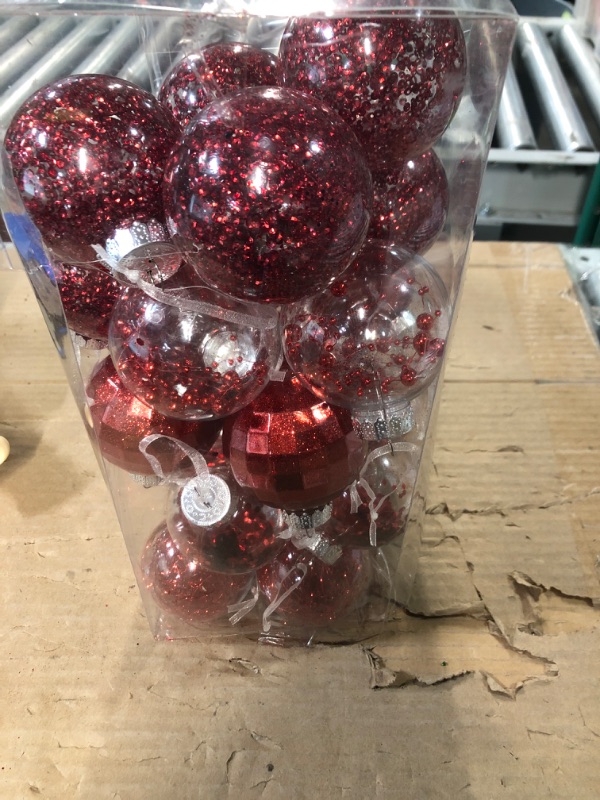 Photo 3 of *PACKAGING DAMAGED*COMONS Shatterproof Clear Plastic Christmas Ball Ornaments - Set of 30 Red 2.76''