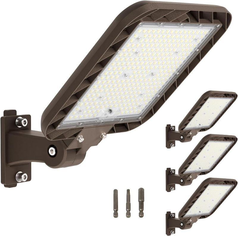 Photo 1 of **SEE NOTES**240W LED Parking Lot Lights Outdoor, Shoebox LED Parking Lot Light Adjustable Arm Mount 5000K 36000LM 150LM/W Parking Light with Dusk to Dawn Photocell IP65 Waterproof for Street Public Park ( SET OF 4)