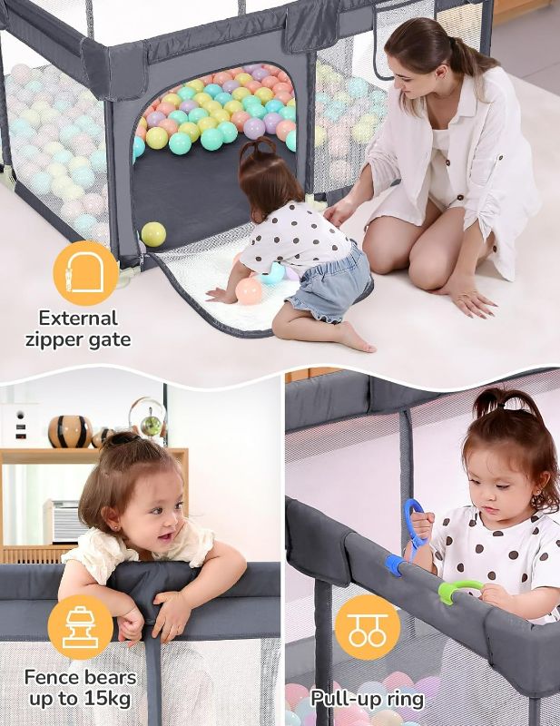 Photo 3 of (READ FULL POST) Dripex Playpen for Babies and Toddlers, Safe Anti-Fall Play Yard, Visible Play Pen with Gate, Baby Fence Play Area with Pull-up Ring, Washable Baby Play Yards, Anchor Grey, 50"x50"
