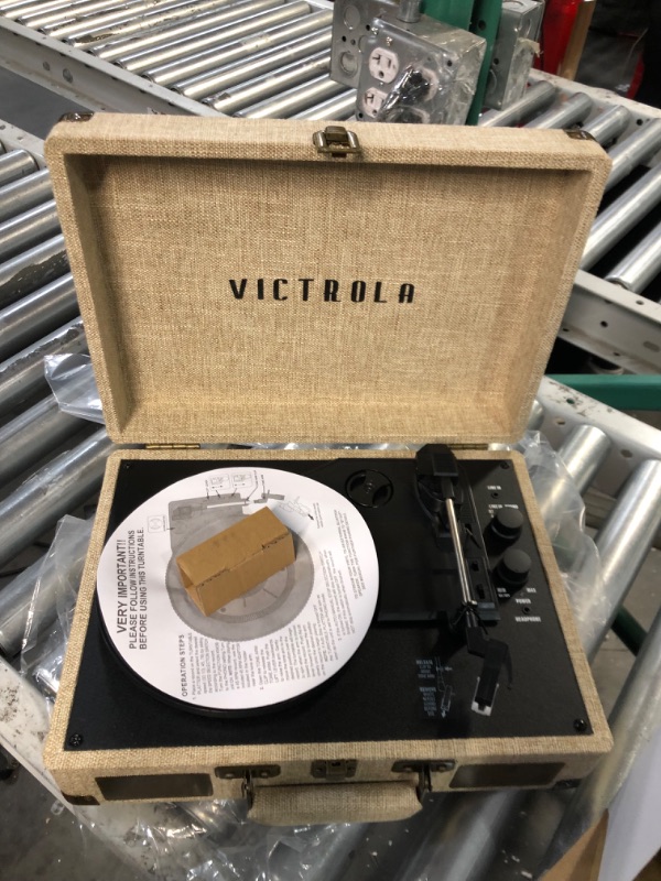 Photo 5 of Victrola Journey+ Signature Turntable Record Player - 33-1/3, 45 & 78 RPM Suitcase Vinyl Record Player, Bluetooth Connectivity & Built-in Speakers, Stereo RCA Output, Linen Finish, Cream