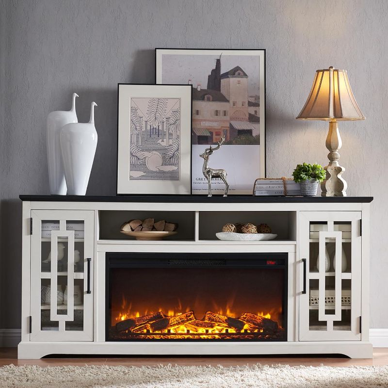 Photo 1 of * SEE NOTES * Chelsea 58 in. Freestanding Electric Fireplace TV Stand in Warm Gray Taupe with Charcoal Birch Grain