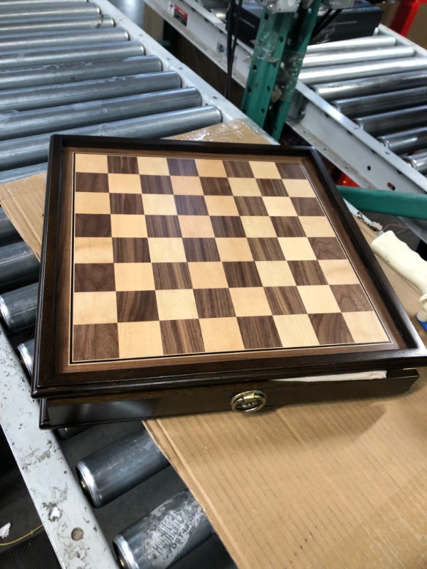 Photo 2 of A&A 15 inch Walnut Wooden Chess & Checkers Set w/ Storage Drawer /Weighted Chess Pieces 