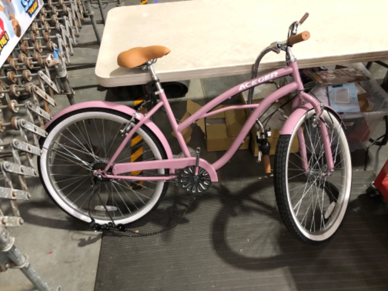 Photo 4 of ***NOT FUNCTIONAL - FOR PARTS ONLY - NONREFUNDABLE - SEE COMMENTS***
ACEGER 26 Inch Beach Cruiser Bike for Women, Single Speed and 7 Speed, Pink