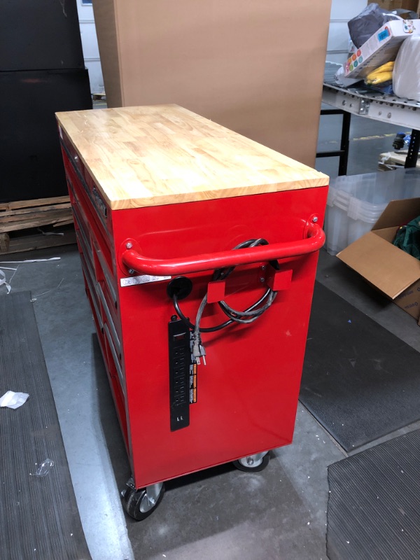 Photo 3 of 42 in. W x 18.1 in. D 8-Drawer Red Mobile Workbench Cabinet with Solid Wood Top
***HAS SOME SCRATCHES AND DIRTY***
***SEE PICTURES FOR DETAIL***