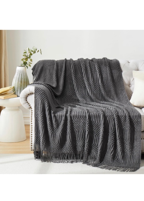 Photo 1 of **STOCK IMAGE FOR REFERENCE**
HommxJF Dark Gray Knitted Decorative Throw Blanket, 50"x60"