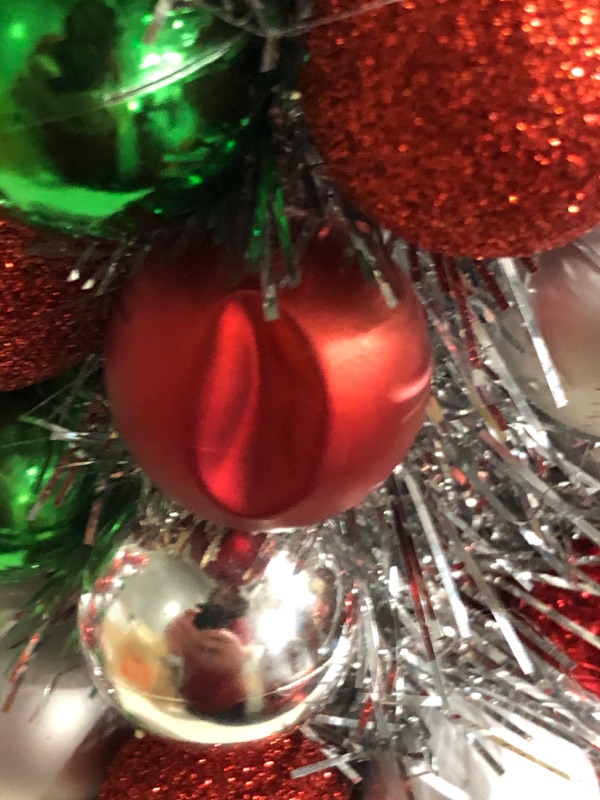 Photo 4 of ***DAMAGED - ORNAMENTS CRACKED AND BROKEN OFF - SEE PICTURES***
Meooeck 2 Pcs Christmas Ball Tree 16 Inch Fireplace Table Decoration  (Red, Silver, Green)