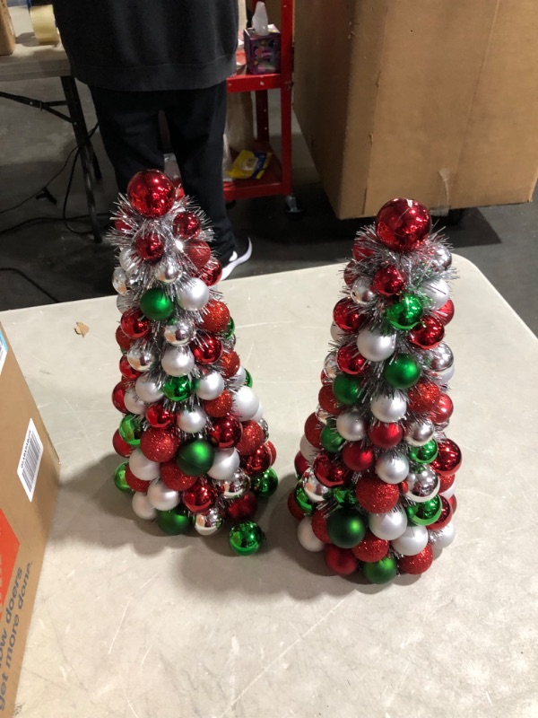 Photo 5 of ***DAMAGED - ORNAMENTS CRACKED AND BROKEN OFF - SEE PICTURES***
Meooeck 2 Pcs Christmas Ball Tree 16 Inch Fireplace Table Decoration  (Red, Silver, Green)