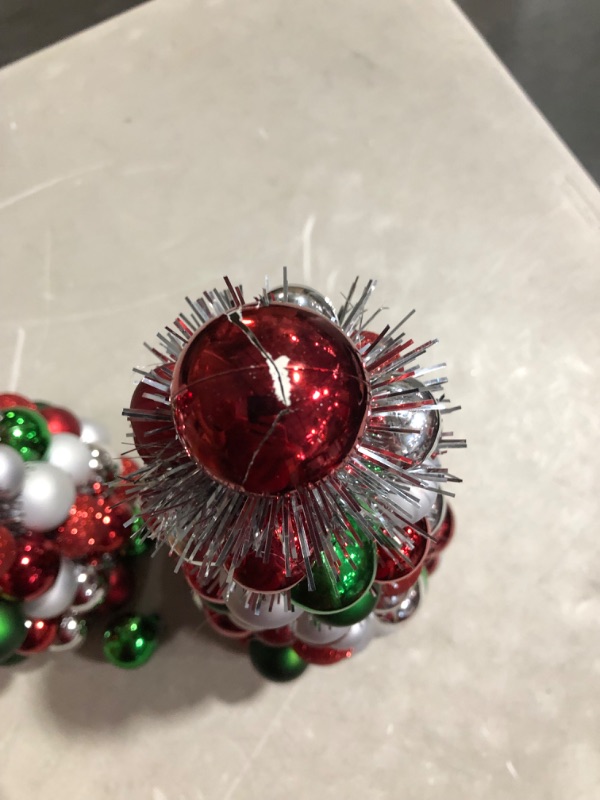 Photo 7 of ***DAMAGED - ORNAMENTS CRACKED AND BROKEN OFF - SEE PICTURES***
Meooeck 2 Pcs Christmas Ball Tree 16 Inch Fireplace Table Decoration  (Red, Silver, Green)