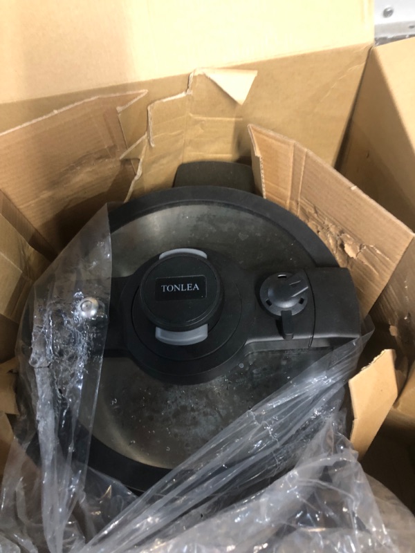 Photo 3 of ***USED - DIRTY - MISSING PRESSURE VALVE - UNABLE TO TEST***
TONLEA 6 Quart Stainless Pressure Cooker, Pressure Canner with One-hand Operating Glass Lid, (Black, MPC-001-BL)