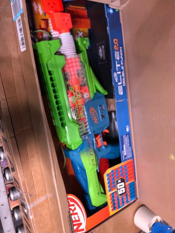 Photo 3 of ***MISSING MAGAZINES AND DARTS - UNABLE TO TEST***
Nerf Elite 2.0 Double Punch Motorized Dart Blaster, Rapid Alternating Barrels, 50 Nerf Elite Darts, 2X 10-Dart Clips, Ages 8 & Up