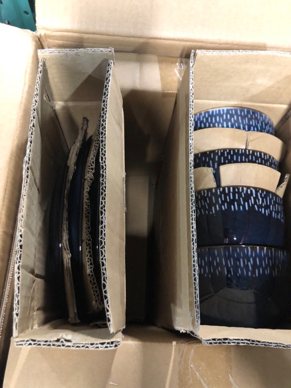 Photo 1 of (READ NOTES) Gibson Elite Matisse 16 Piece Double Bowl Dinnerware Set, Cobalt Blue Blue,Black Service for 4 (16pcs)