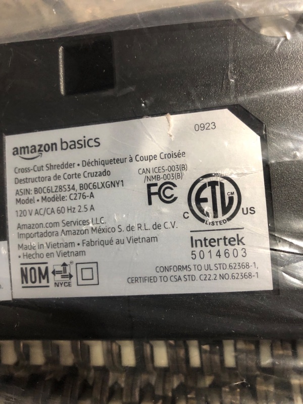 Photo 4 of **PARTS ONLY DOES NOT FUNCTION**
Amazon Basics 8 Sheet Cross Cut Paper and Credit Card Shredder with 4.1 Gallon Bin, Black