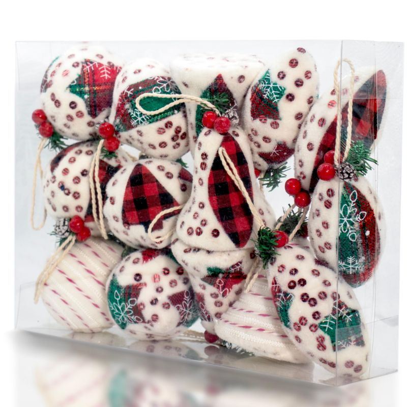 Photo 1 of 14 Pcs Rustic Christmas Ball Ornaments, 3.15 Inches Burlap Buffalo Plaid Christmas Tree Decorations,