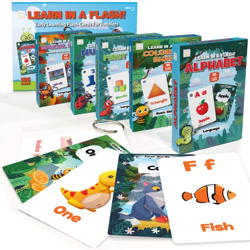 Photo 1 of Hapinest Early Learning Flash Cards for Toddlers Preschool Through Kindergarten (186 Cards) - Alphabet, Numbers, Colors and Shapes, Sight Words