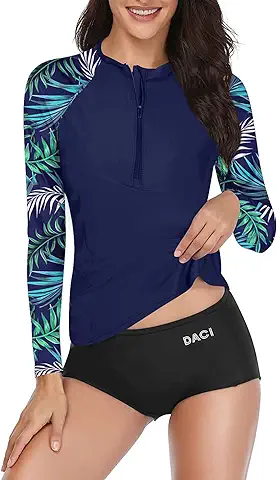 Photo 1 of Daci Women 2 Piece Rash Guard Zipper Long Sleeve Swimsuit Shirt Bottom Bathing Suit (size unkown)