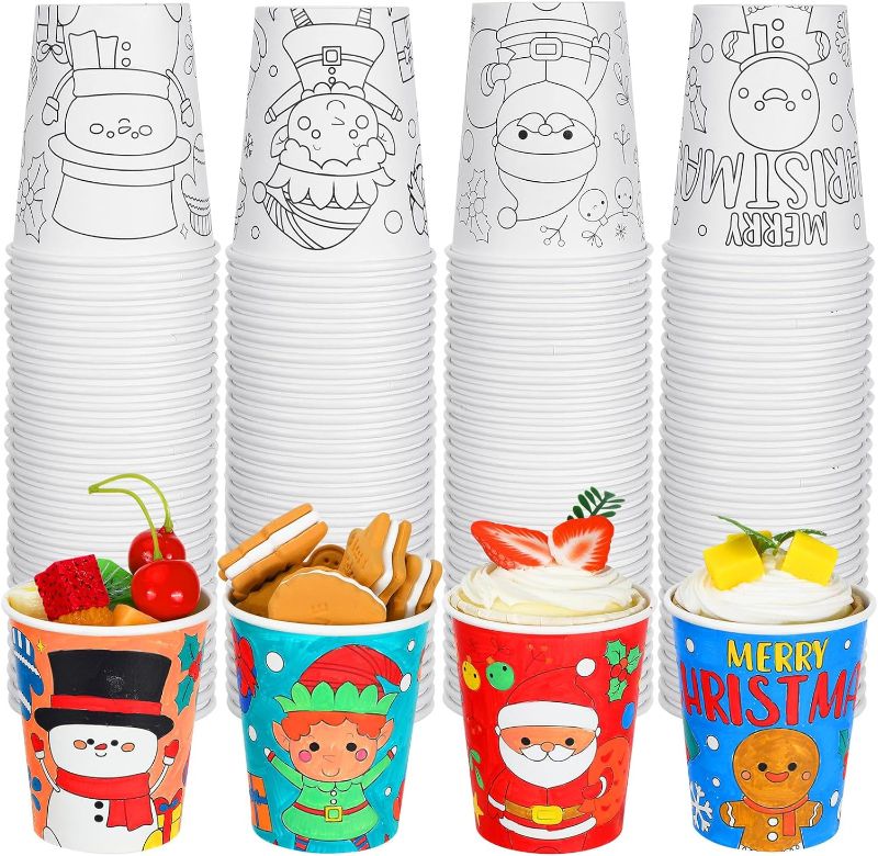 Photo 1 of 100 Pcs Color Your Own Christmas Paper Cups 9 oz 