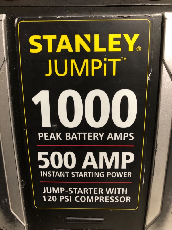Photo 1 of ***USED - NOT FUNCTIONAL - DOESN'T POWER ON - UNABLE TO TROUBLESHOOT***
STANLEY J5C09D Digital Portable Power Station Jump Starter: 1000 Peak/500Instant Amps, 120 PSI Air Compressor
