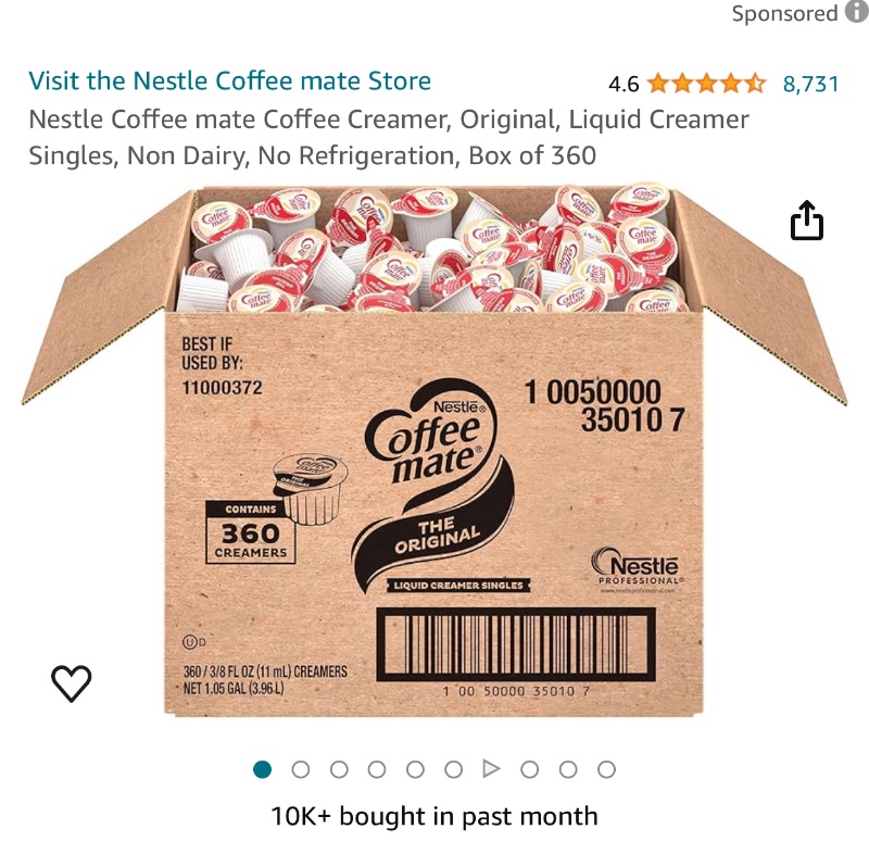 Photo 1 of *EXPIRATION FEB 2004***Nestle Coffee mate Coffee Creamer, Original, Liquid Creamer Singles, Non Dairy, No Refrigeration, Box of 360