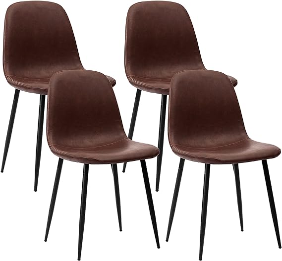 Photo 1 of ***CHAIRS SCUFFED AND SCRAPED - MIGHT BE MISSING PARTS***
CangLong Faux Leather Dining Back Modern Side Chair for Pub Coffee Home, Set of 4, Brown PU Cushionwn