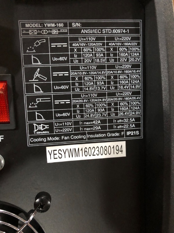 Photo 2 of **SEE PICS FOR DAMAGE** YESWELDER Gas Gasless 160A multiprocess MIG Welder?Flux Cored/MIG/Lift TIG/Stick ARC Welder 4 in 1 Welding Machine?Synergic Control 110V/220V Dual Voltage YWM-160