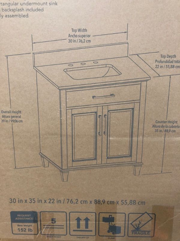 Photo 1 of allen + roth Brookview 30-in Slate Blue Undermount Single Sink Bathroom Vanity with Carrara Engineered Marble Top