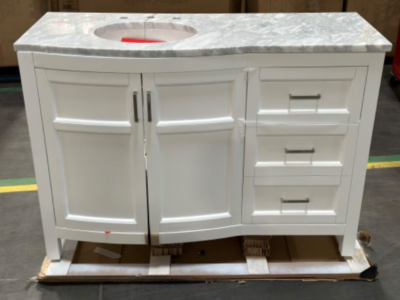 Photo 2 of **Details in Notes**allen + roth Moravia White Vanity with Natural Italian Carrara Natural Marble Top (Common Size: 48-in x 20-in)